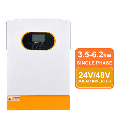อินเวอร์เตอร์พลังงานแสงอาทิตย์ไฮบริดประสิทธิภาพสูง 24V 3.5kW อินเวอร์เตอร์พลังงานแสงอาทิตย์ 48V 5.5kw 6.2kw คลื่นไซน์บริสุทธิ์ MPPT Charger
