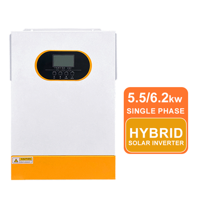 อินเวอร์เตอร์พลังงานแสงอาทิตย์แบบไฮบริดคลื่นไซน์บริสุทธิ์ 6.2kw 5.5KW 48V พร้อม MPPT อินพุตแรงดันไฟฟ้าสูง แบตเตอรี่ลิเธียม การสื่อสาร RS485
