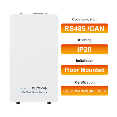 ชุดแบตเตอรี่ลิเธียม LiFePO4 48V 314Ah 15kWh แบบติดตั้งบนผนังสำหรับเก็บพลังงานในบ้านแบบครบวงจร