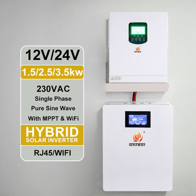1500W 24V และ 2500W 24V Off Grid Hybrid Inverter Pure Sine Wave MPPT แบตเตอรี่ระดับความดันต่ําระยะเดียว ระบบแสงอาทิตย์