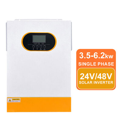 5.5KW 6.2KW 48V โซลาร์อินเวอร์เตอร์ สีโน่เวฟบริสุทธิ์ MPPT 500Vdc ความดันสูง ลงไฟฟ้าแบบเดี่ยวปิดเครือข่ายด้วยแบตเตอรี่ลิเดียม