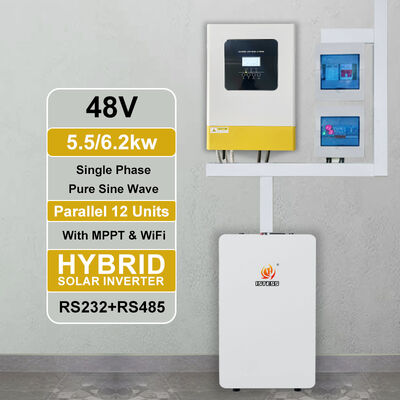 5.5kW Single Phase 48V Hybrid Inverter Pure Sine Wave MPPT 60-500V ความดันต่ําถึงสูงสําหรับการทํางานพร้อมกัน